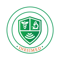 Logo de inesimed con letras blancas y naranja